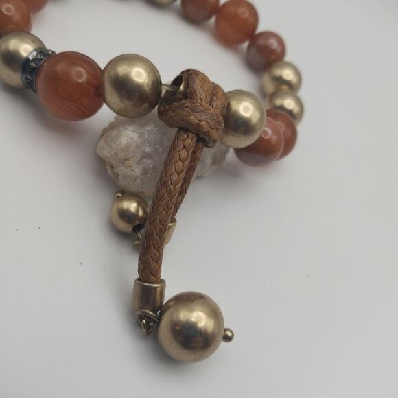 Tibetan orange and gold beaded bracelet B0423‎ - Picture 2 of 4